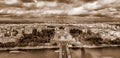 Wide panoramic cityscape of Paris. HDR photo that shows the whole city. Some clouds are present during the day. - Image.Sepia tone Royalty Free Stock Photo
