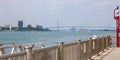 Wide panoramic high definition picture of the Ambassador bridge between USA and Canada Royalty Free Stock Photo