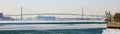 Wide panoramic high definition picture of the Ambassador bridge between USA and Canada Royalty Free Stock Photo