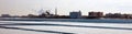Wide panoramic high definition picture of the Canadian shore and river between USA and Canada Royalty Free Stock Photo