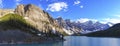 Moraine Lake Scenic Panoramic Wide Landscape Blue Water Mountain Peaks Alberta Banff National Park Canada Rockies Royalty Free Stock Photo