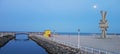 Moon rising over the Obelisk beach in Costinesti Romania, at night. Plaja obelisc.