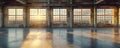 Panoramic view of warehouse windows Royalty Free Stock Photo