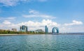 Wide panoramic view of Baku bay, Caspian sea