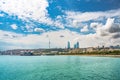 Wide panoramic view of Baku bay, Caspian sea