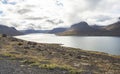 Wide panoramic view, fjord in west fjords region, Iceland