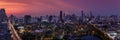 Wide, panoramic view of the illuminated, modern city skyline of Bangkok Royalty Free Stock Photo