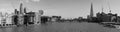 Wide panoramic view of London, black and white