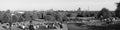 Wide panoramic view of London from Primrose hill, black and whit