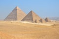 Panoramic view of the three great pyramids of Giza, Egypt Royalty Free Stock Photo