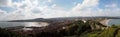 Panoramic view of the town of scarborough showing the harbour, lighthouse, town buildings, castle and the beaches of north Royalty Free Stock Photo