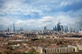 Wide, panoramic view of the urban skyline of London, UK Royalty Free Stock Photo