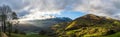 Wide panotamic view of Pyrenees on sunrise, calm place