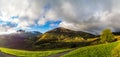 Wide panotamic view of Pyrenees on sunrise, calm place