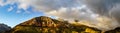 Wide panotamic view of Pyrenees on sunrise, calm place Royalty Free Stock Photo