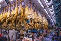 A wide range of precious hams in Mercat Central in Valencia, Spain
