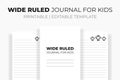 Wide Ruled Journal For Kids KDP Interior