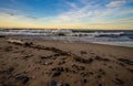 Sunset Beach With Waves On Lake Superior In Michigan