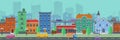 Wide screen cityscape in flat style