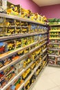 Wide selection of toys in children`s store. Inside toy shop of model cars Royalty Free Stock Photo