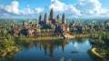 Angkor Wat temple complex with reflection in water Royalty Free Stock Photo