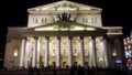 Wide shot of the building of Bolshoi Theater in Moscow, Russia during night