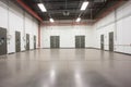 wide-shot of empty detention area with cell doors open