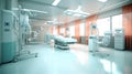 Wide shot of empty operation room with no people,Contain tools and instrument to support for treatment the patient,AI generated