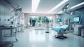 Wide shot of empty operation room with no people,Contain tools and instrument to support for treatment the patient,AI generated