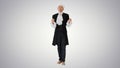 Man in old-fashioned frock coat and white wig talking and waivin Royalty Free Stock Photo