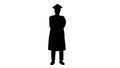 Silhouette African american male student in graduation robe fold