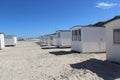 Wide shot of Lokken beach houses on a hot and sunny day