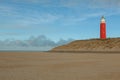 Wide shot of a red lighthouse in dunes of texel national park in netherlands Royalty Free Stock Photo