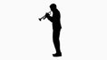 Silhouette Musician in a suit playing a trumpet.