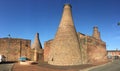 Wide shot of Stoke`s round bottle kilns.