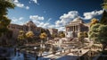 A wide shot of Syntagma Square, with the Greek Parliament building in the background. Created with Generative AI