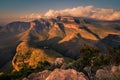 A wide shot of the Three Rondavels and surrounding landscape lit Royalty Free Stock Photo