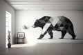 Wide Shot White Room On Wall With Bear Pattern In Geome. Generative AI