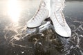 Wide skates on ice with sun Royalty Free Stock Photo