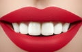 Wide smile of young beautiful woman, perfect healthy white teeth. Dental whitening, ortodont, care tooth and wellness Royalty Free Stock Photo