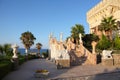 Wide stair is decorated statues of goddesses Royalty Free Stock Photo