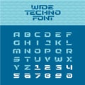 Wide techno poster font. Geometric angular characters.