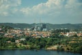 Wide Tejo River with pulp and paper industrial plant Royalty Free Stock Photo