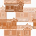 Wide Traditional Korean Hanok Vector Illustration Seamless Pattern Royalty Free Stock Photo
