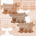 Wide Traditional Korean House Vector Illustration Seamless Pattern Royalty Free Stock Photo