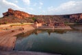 Wide view of agastya lake and bhutanatha temple at badami karnataka india