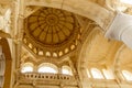 Wide view of an ancient Thirumalai Nayak Palace with roof top design, pillars, arch, Madurai, Tamil nadu, India, May 13 2017