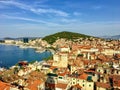 A wide view of the beautiful city of Split, Croatia from high above atop the clock tower in the old town. Royalty Free Stock Photo