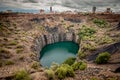 The Big Hole in Kimberley, a result of the mining industry, with the town skyline on the edge