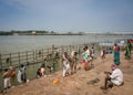 Wide view Cauvery River and ritual bathers.